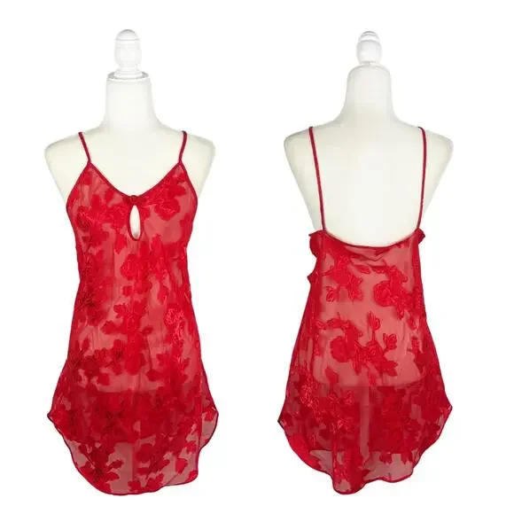 Vintage Anne Stuart Lace Nightie Large Red - Picture 2 of 11